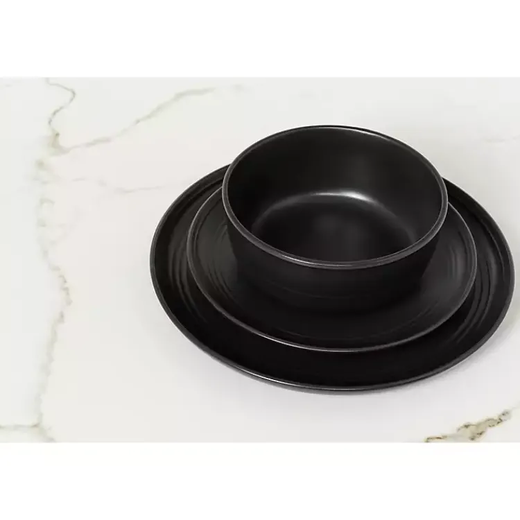 Dinnerware-Kirklands Home Matte Double Line 16-pc. Dinnerware Set Black