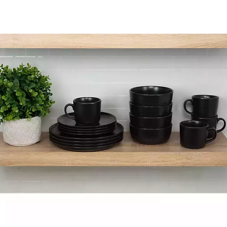 Dinnerware-Kirklands Home Matte Double Line 16-pc. Dinnerware Set Black