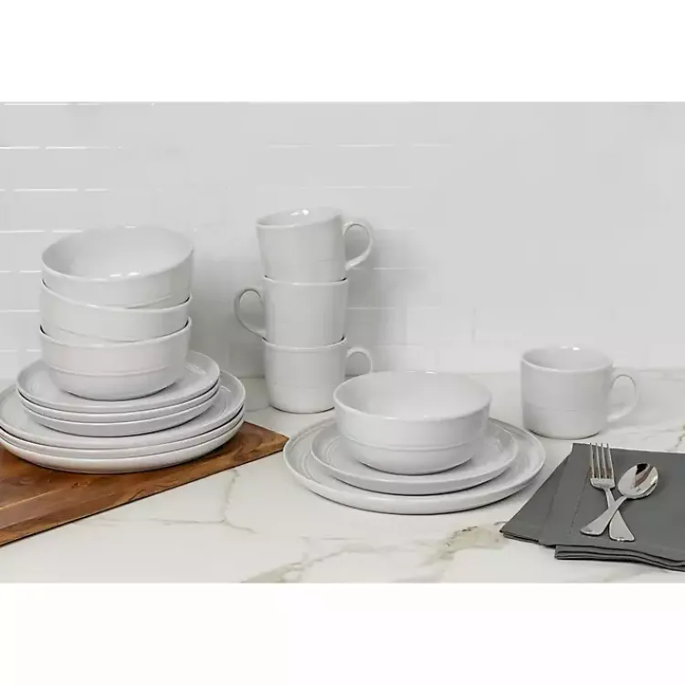 Dinnerware-Kirklands Home Double Line 16-pc. Dinnerware Set White