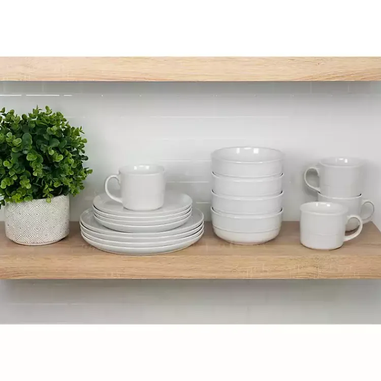 Dinnerware-Kirklands Home Double Line 16-pc. Dinnerware Set White
