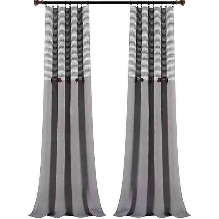 Curtains & Drapes-Kirklands Home Buttons and Stripes Curtain Panel Set, 84 in. Gray
