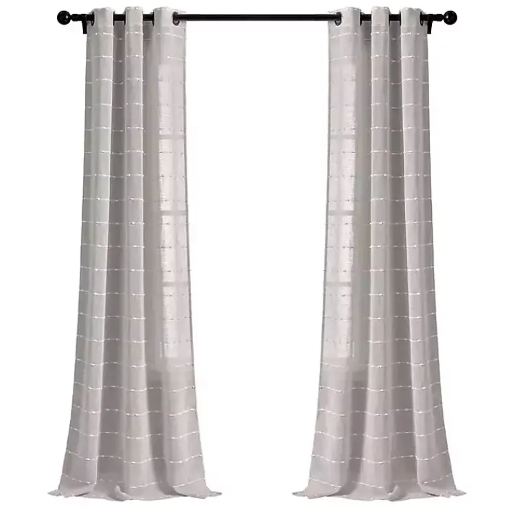 Curtains & Drapes-Kirklands Home Sheer Textured Curtain Panel Set, 84 in. Gray