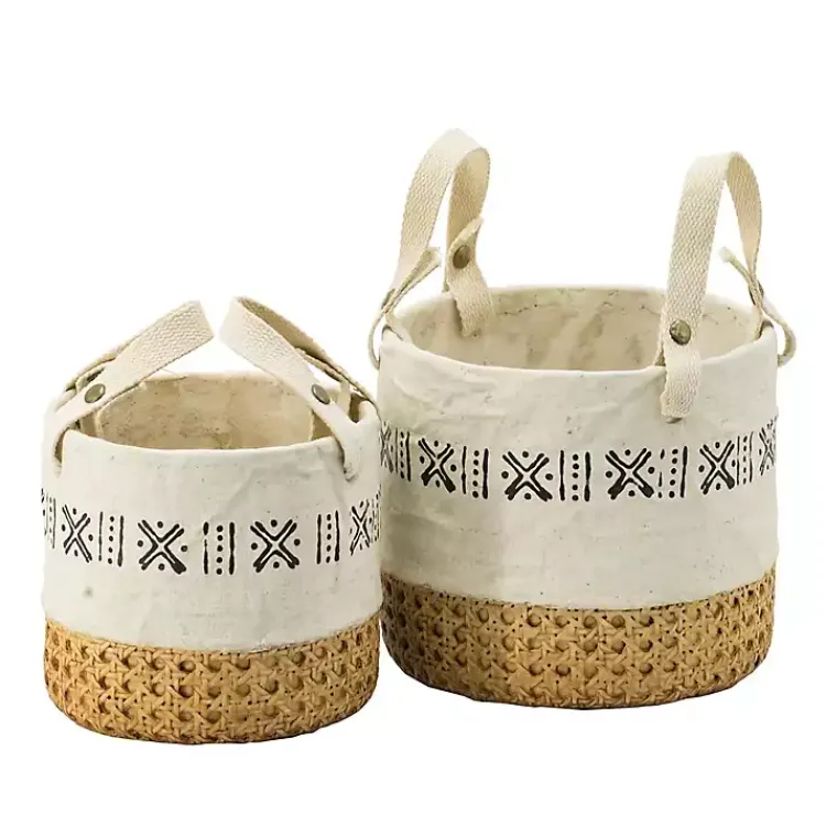 Planters-Kirklands Home Embossed Cement Baskets with Straps, Set of 2