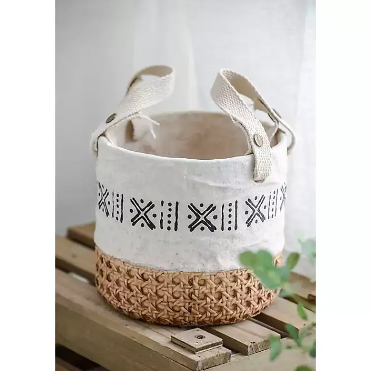 Planters-Kirklands Home Embossed Cement Baskets with Straps, Set of 2
