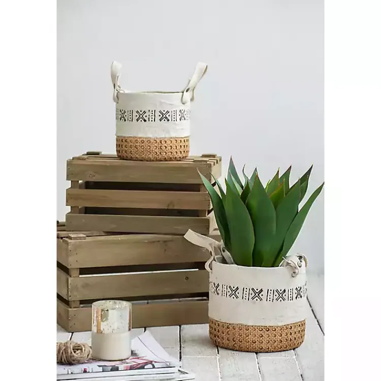 Planters-Kirklands Home Embossed Cement Baskets with Straps, Set of 2