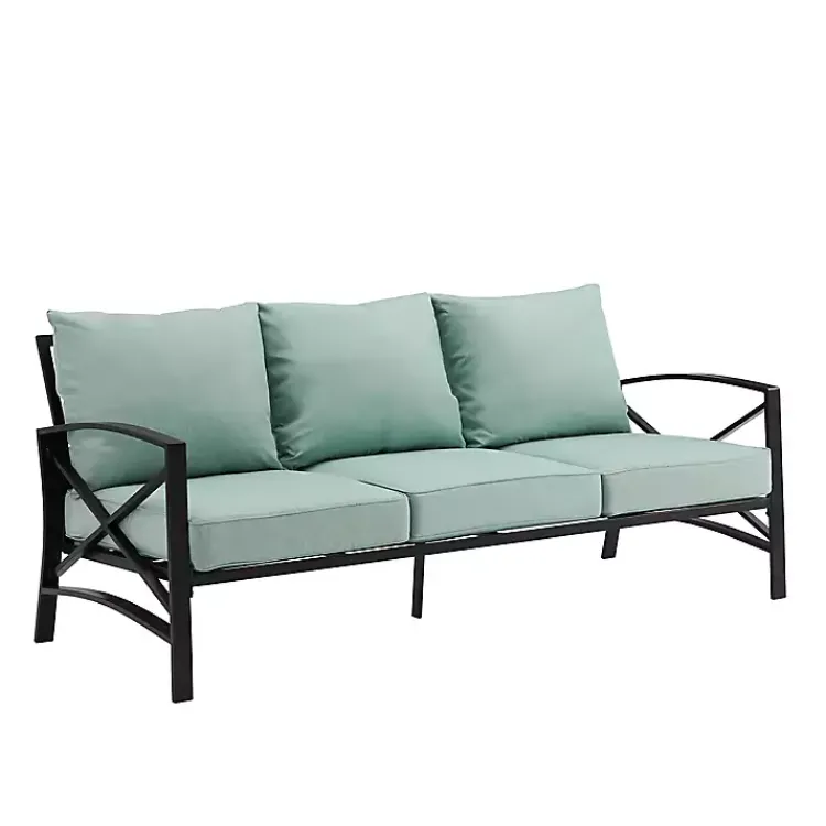 Outdoor Seating-Kirklands Home and Bronze Kaplan X-Arm Outdoor Sofa Blue
