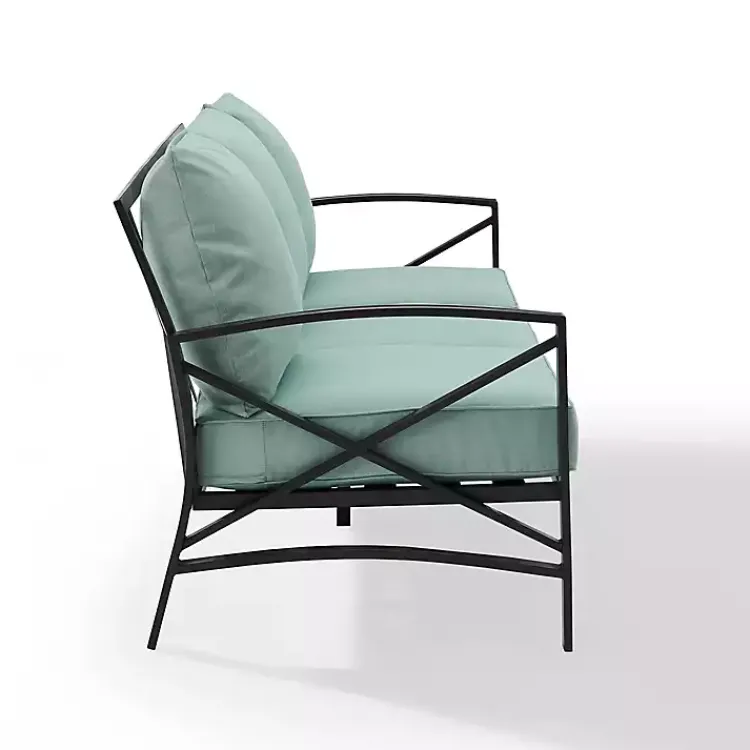 Outdoor Seating-Kirklands Home and Bronze Kaplan X-Arm Outdoor Sofa Blue