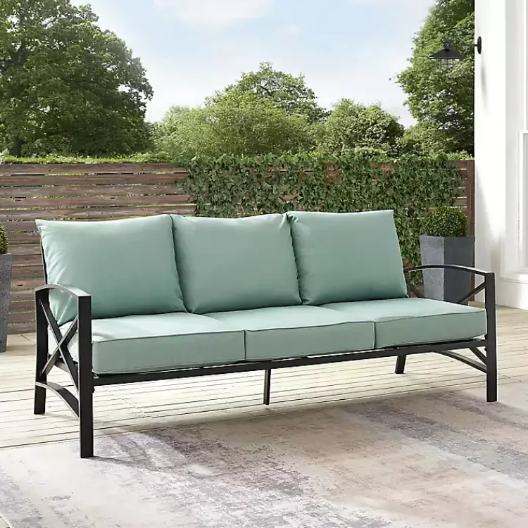 Outdoor Seating-Kirklands Home and Bronze Kaplan X-Arm Outdoor Sofa Blue