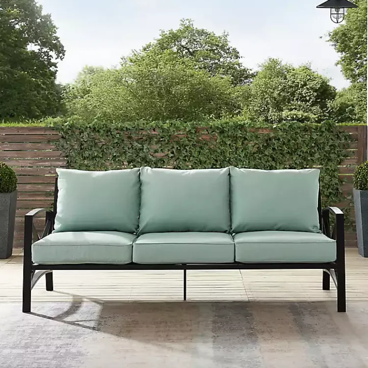 Outdoor Seating-Kirklands Home and Bronze Kaplan X-Arm Outdoor Sofa Blue