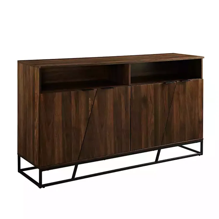 Cabinets & Sideboards-Kirklands Home Dark Walnut Angled Door Wooden Sideboard Cabinet Brown