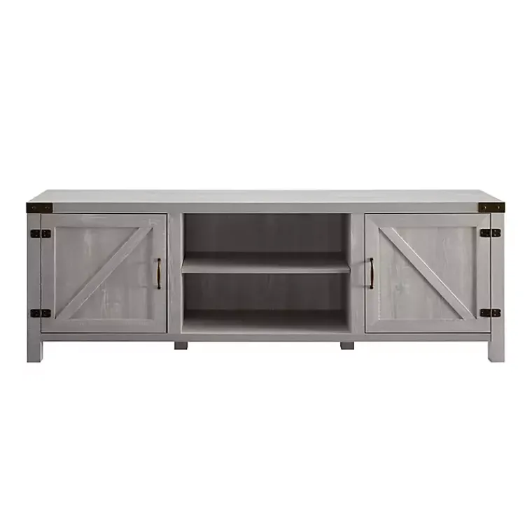 Tv Stands & Media Consoles-Kirklands Home Stone Barn Door TV Stand Gray