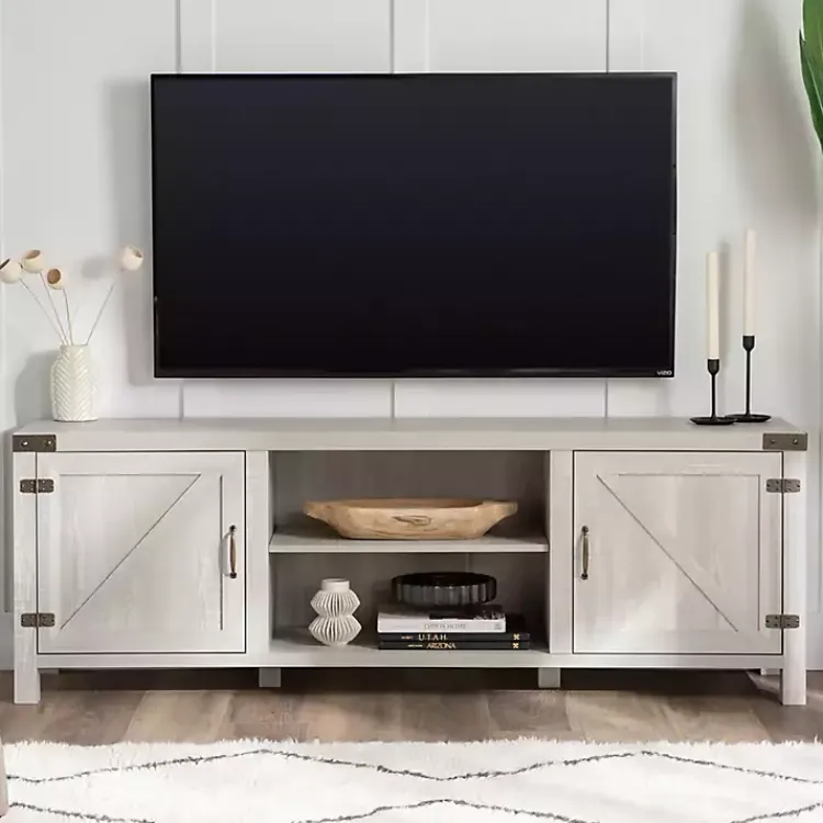 Tv Stands & Media Consoles-Kirklands Home Stone Barn Door TV Stand Gray