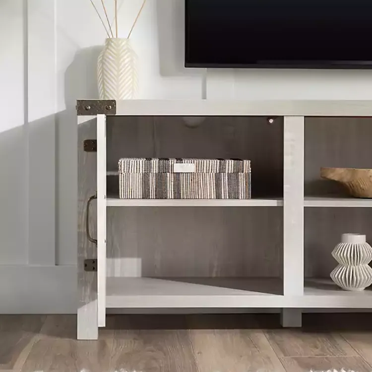 Tv Stands & Media Consoles-Kirklands Home Stone Barn Door TV Stand Gray