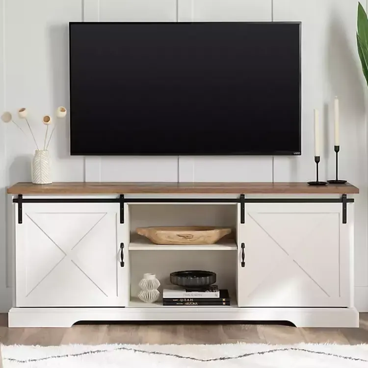 Tv Stands & Media Consoles-Kirklands Home Sliding Barn Door Media Cabinet White