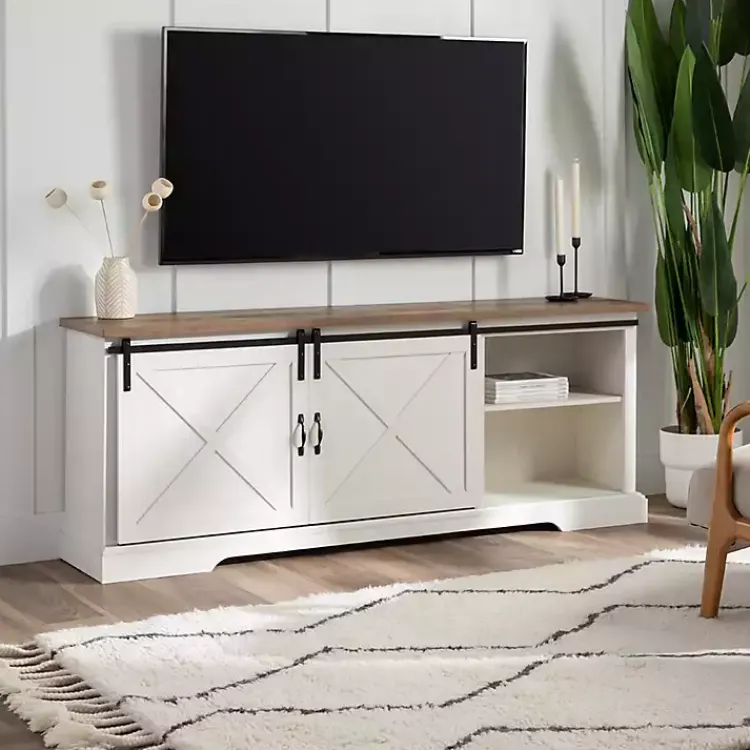 Tv Stands & Media Consoles-Kirklands Home Sliding Barn Door Media Cabinet White