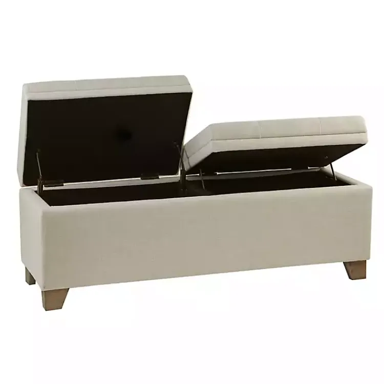 Benches & Ottomans-Kirklands Home Neutral Split Seat Jackson Storage Bench Ivory