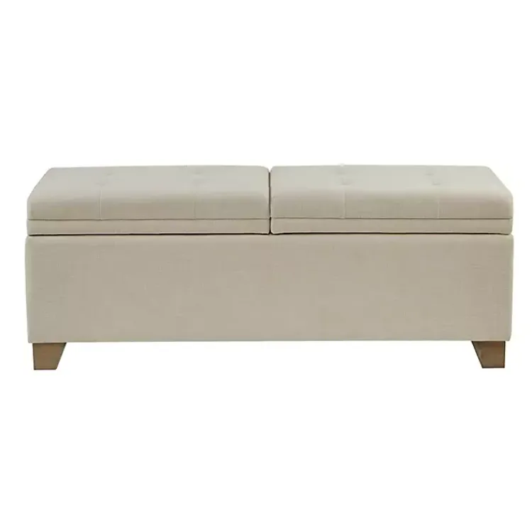Benches & Ottomans-Kirklands Home Neutral Split Seat Jackson Storage Bench Ivory