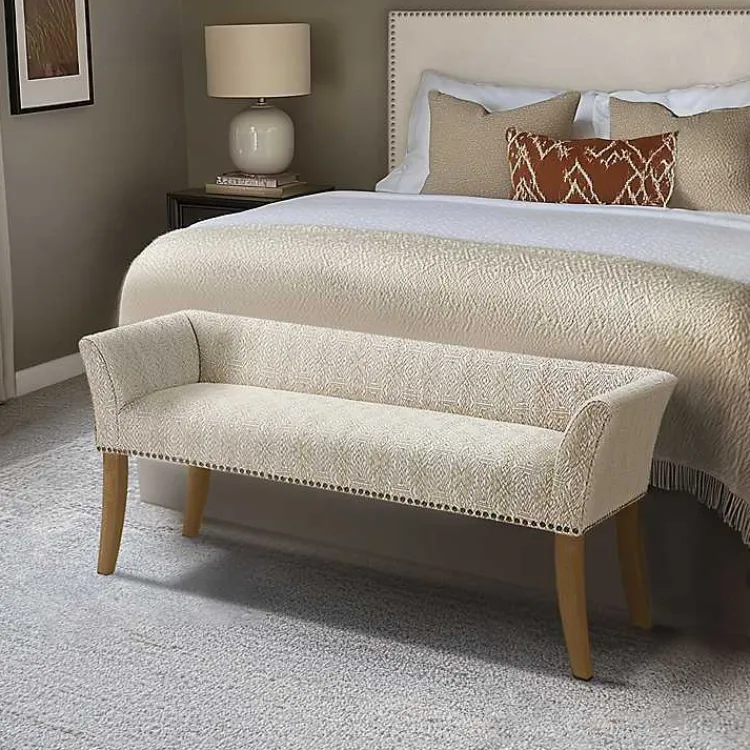 Benches & Ottomans-Kirklands Home Patterned Short Wingback Upholstered Bench Ivory