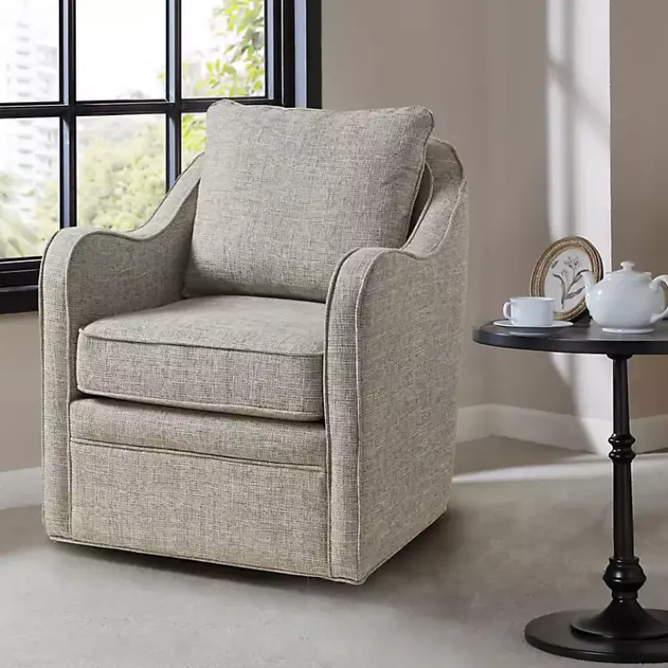 Accent Chairs-Kirklands Home Swivel Upholstered Wide Seat Accent Chair Gray
