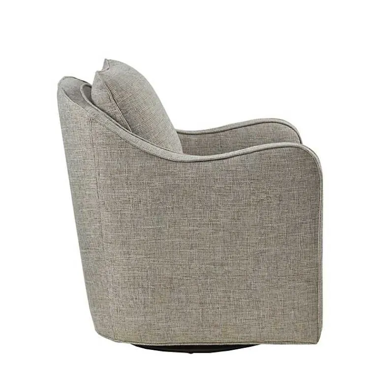 Accent Chairs-Kirklands Home Swivel Upholstered Wide Seat Accent Chair Gray