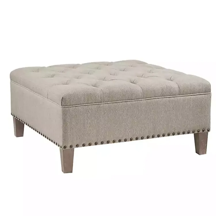 Benches & Ottomans-Kirklands Home Oatmeal Tufted Square Ottoman Tan