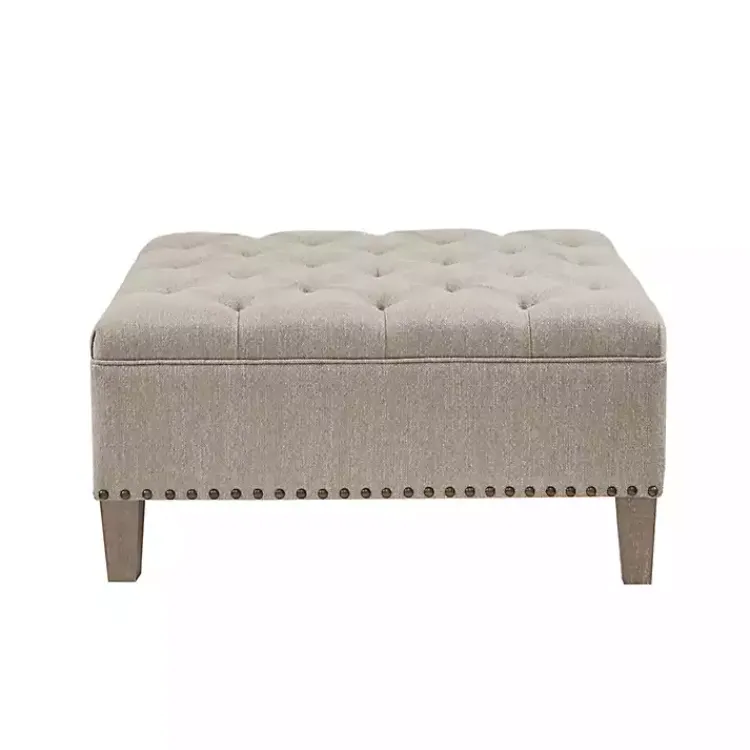 Benches & Ottomans-Kirklands Home Oatmeal Tufted Square Ottoman Tan