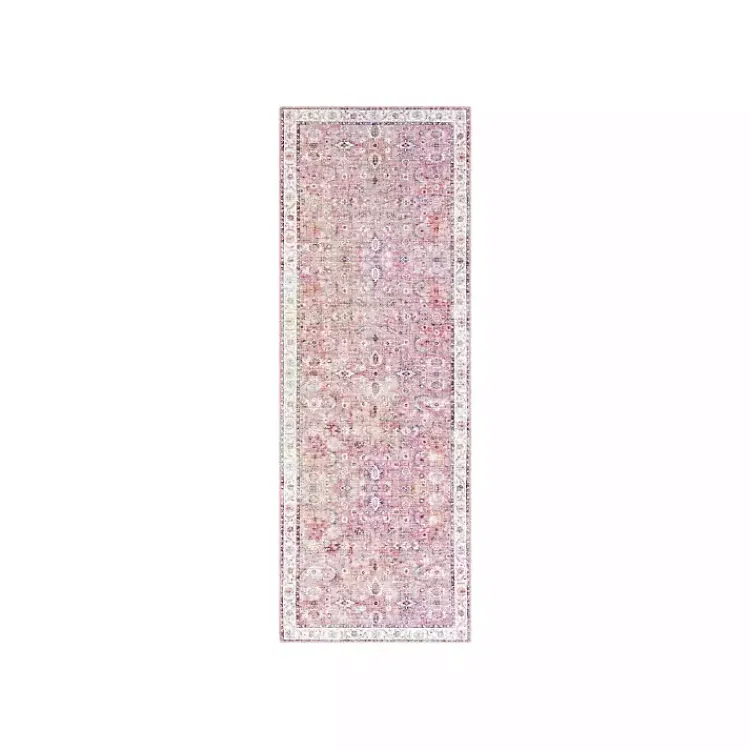 Area Rugs-Kirklands Home Faded Rouge Bordered Flatweave Runner, 2x7 Pink