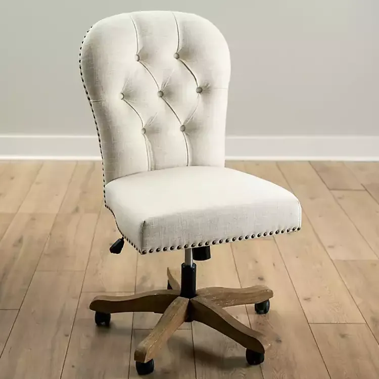 Office Furniture-Kirklands Home Cream Tufted with Nailhead Trim Office Chair Ivory