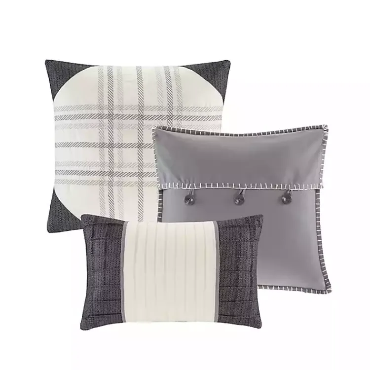 Comforters-Kirklands Home Gray Check California King 7-pc. Comforter Set
