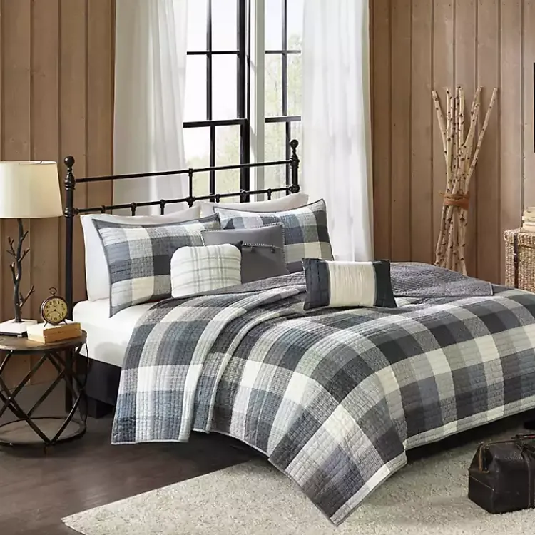 Bedspreads & Coverlets-Kirklands Home Plaid Reversible 6-pc. Full/Queen Coverlet Set