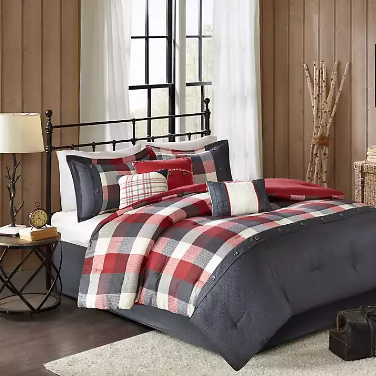 Comforters-Kirklands Home Red Buffalo Check King 7-pc. Comforter Set
