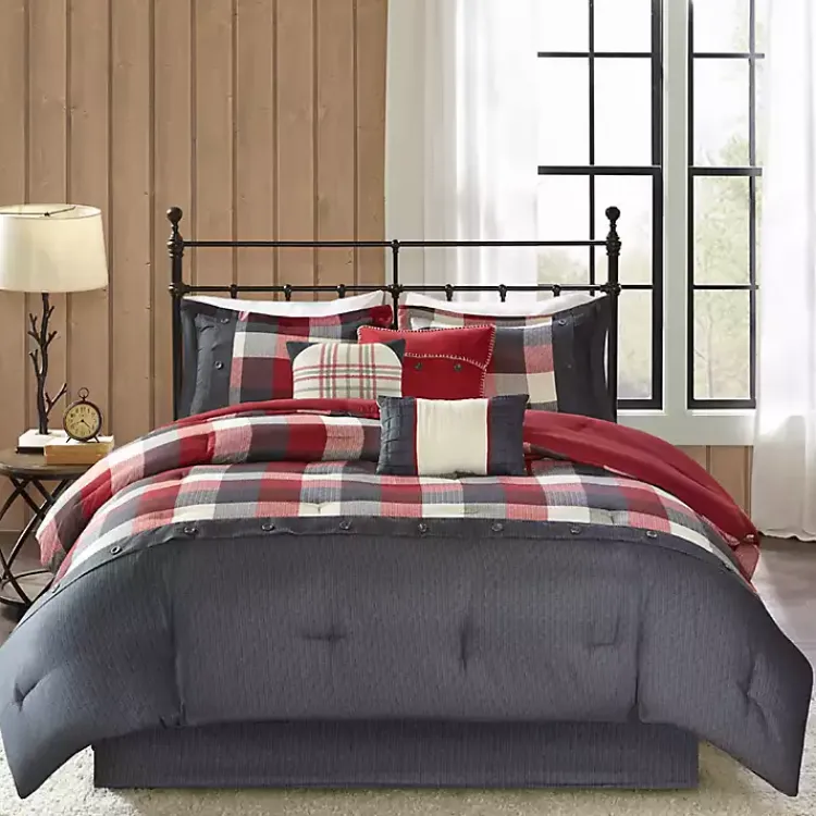Comforters-Kirklands Home Red Buffalo Check King 7-pc. Comforter Set