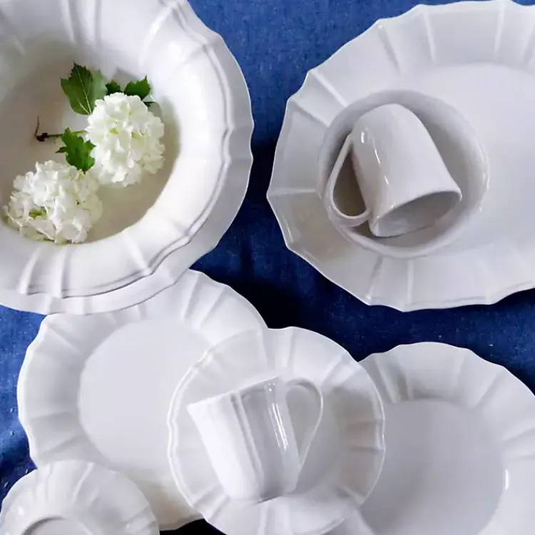 Serving & Entertaining-Kirklands Home Glazed Scalloped Ceramic Pasta Bowl White