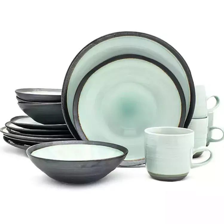 Dinnerware-Kirklands Home Turquoise and Black Ceramic 16-pc. Dinnerware Set
