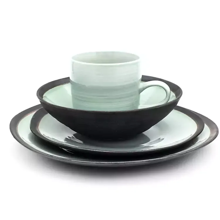 Dinnerware-Kirklands Home Turquoise and Black Ceramic 16-pc. Dinnerware Set