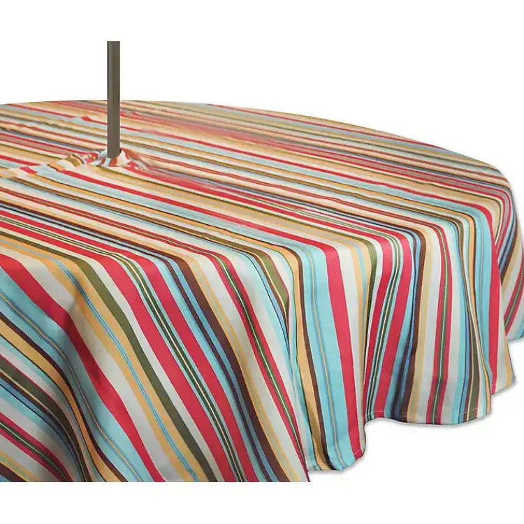 Outdoor Dining-Kirklands Home Summer Stripe Outdoor Round Zipper Table Cloth Multi