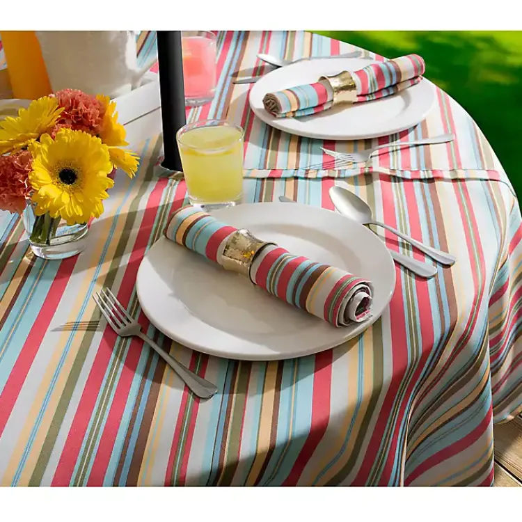 Outdoor Dining-Kirklands Home Summer Stripe Outdoor Round Zipper Table Cloth Multi