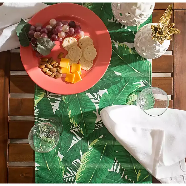 Outdoor Dining-Kirklands Home Banana Leaf Outdoor Table Runner, 108 in. Green