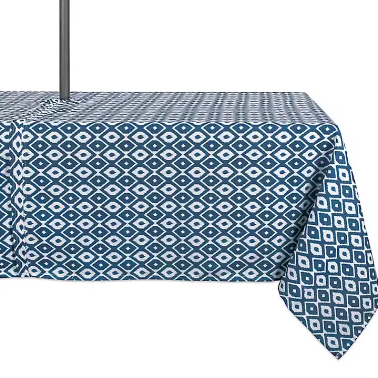 Outdoor Dining-Kirklands Home Blue Ikat Outdoor Tablecloth with Zipper