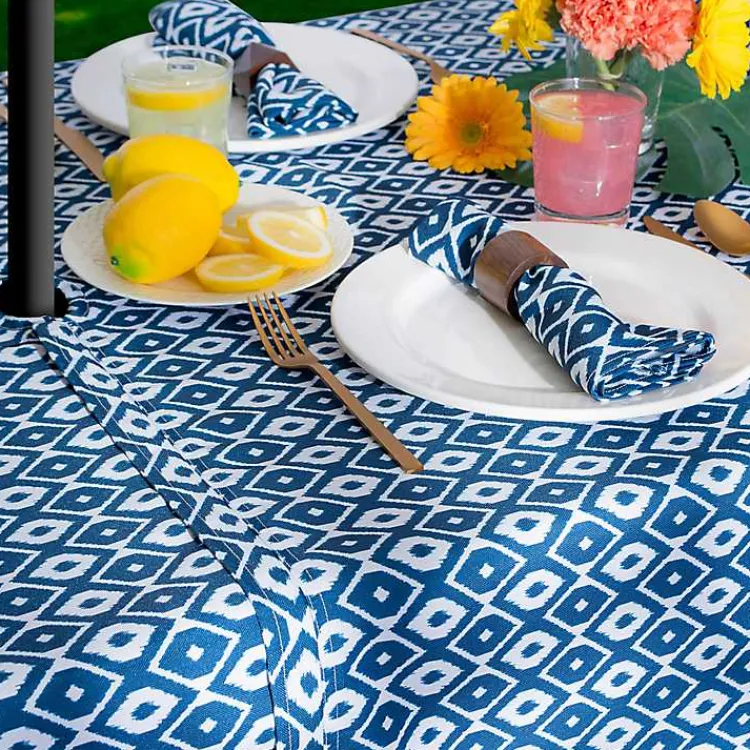 Outdoor Dining-Kirklands Home Blue Ikat Outdoor Tablecloth with Zipper