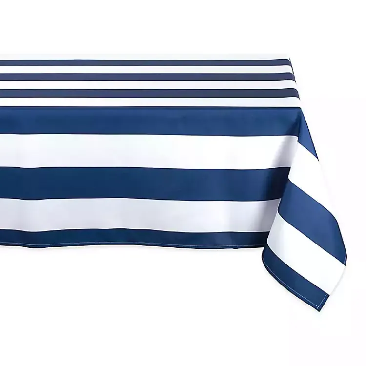 Outdoor Dining-Kirklands Home Blue Stripe Outdoor Table Cloth, 84 in.