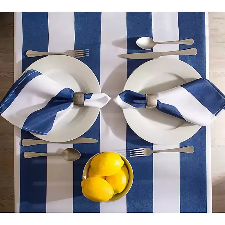 Outdoor Dining-Kirklands Home Blue Stripe Outdoor Table Cloth, 84 in.