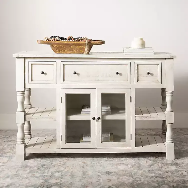 Cabinets & Sideboards-Kirklands Home Savannah Cream Distressed Cabinet Ivory