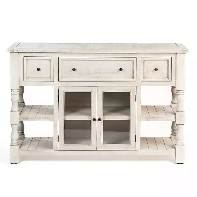 Cabinets & Sideboards-Kirklands Home Savannah Cream Distressed Cabinet Ivory
