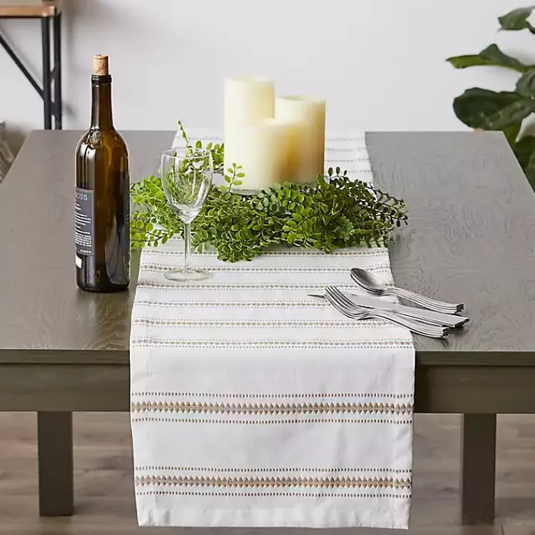 Table Linens-Kirklands Home Stone Zig Zag Dobby Stripe Runner Tan