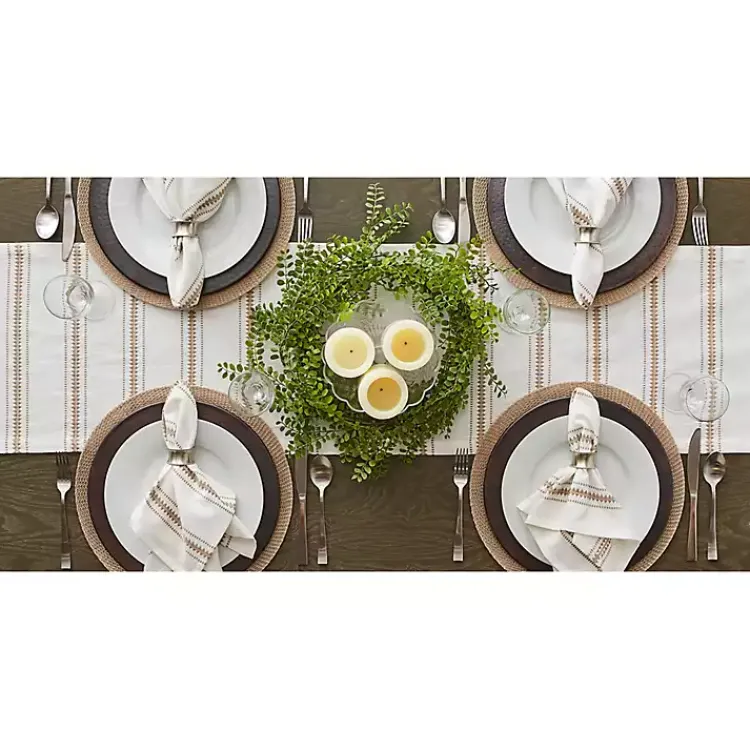 Table Linens-Kirklands Home Stone Zig Zag Dobby Stripe Runner Tan