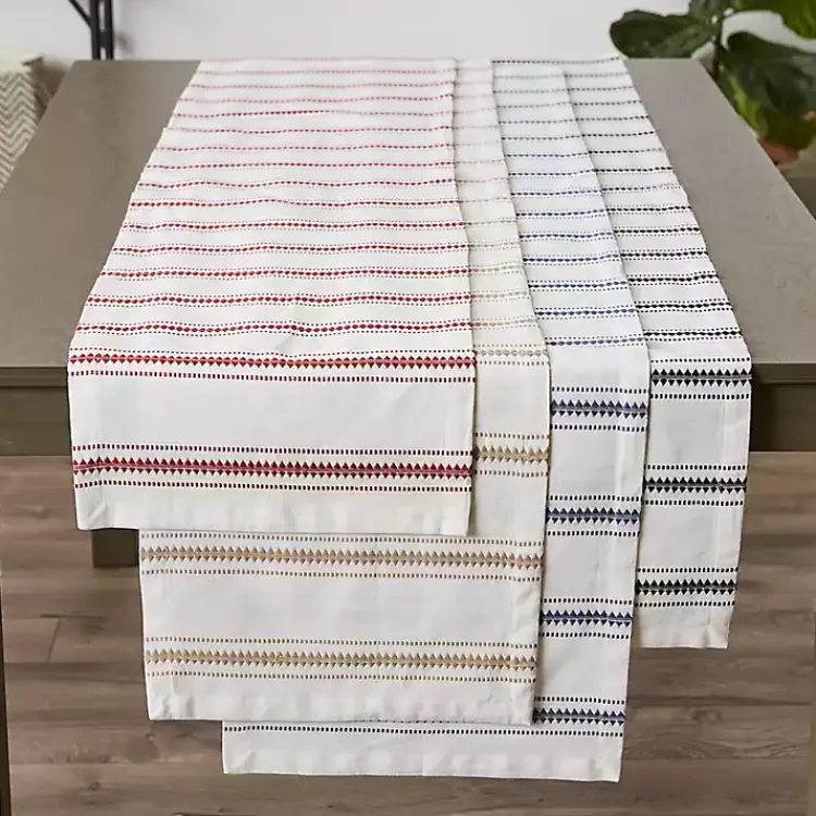 Table Linens-Kirklands Home Stone Zig Zag Dobby Stripe Runner Tan