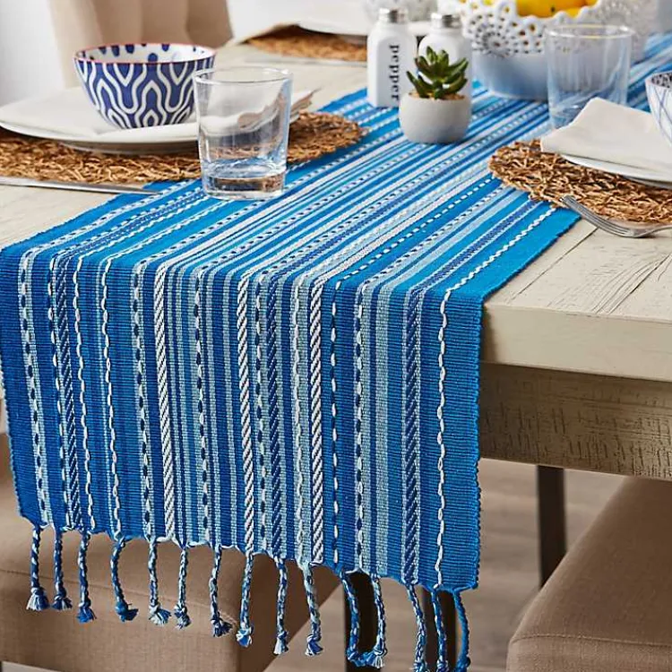 Table Linens-Kirklands Home Blue Tonal Stripe Table Runner