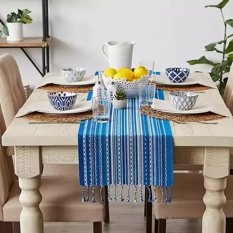 Table Linens-Kirklands Home Blue Tonal Stripe Table Runner