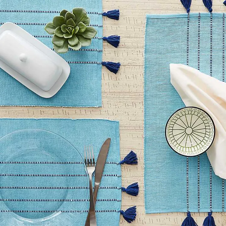 Table Linens-Kirklands Home Thera Stripe Placemats, Set of 6 Blue